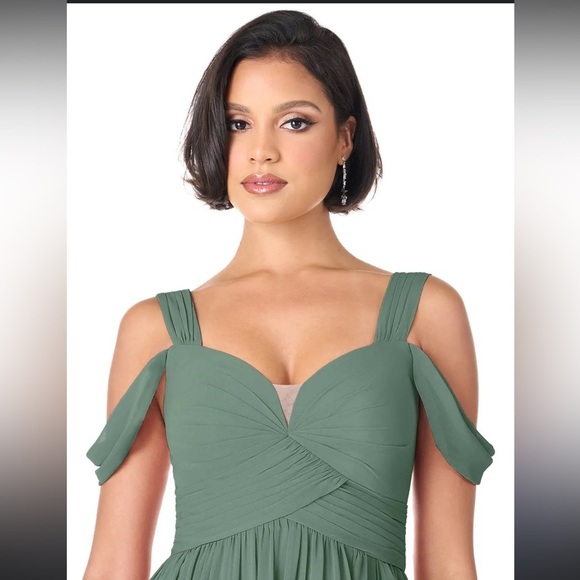 Azazie Green Sleeveless Sweetheart Maxi Gown Bridesmaid Wedding Eucalyptus C=14 - Picture 2 of 5